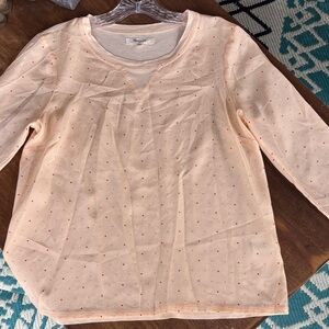 Madewell Light Peach Long Sleeve Tee with Red Dots